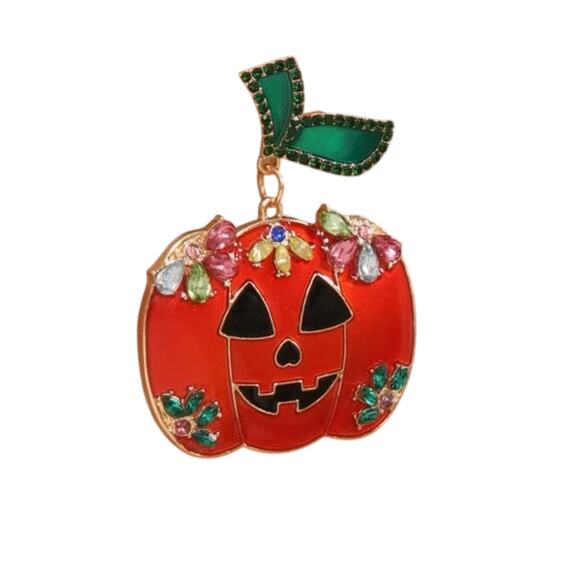 Embellished Pumpkin Jack O Lantern Orange Halloween Earrings Dia De Los Muertos - Picture 1 of 3